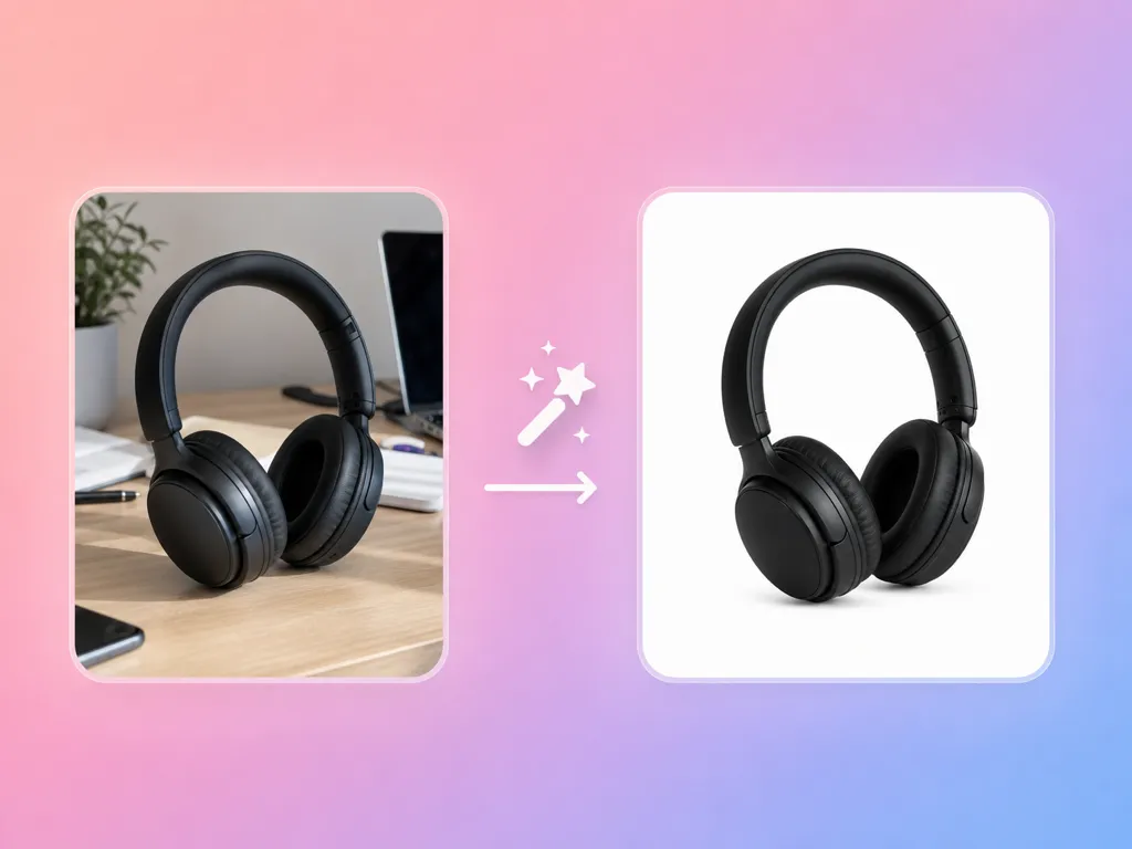 Ilustración de unos auriculares negros de diadema sobre un escritorio y sobre fondo blanco.