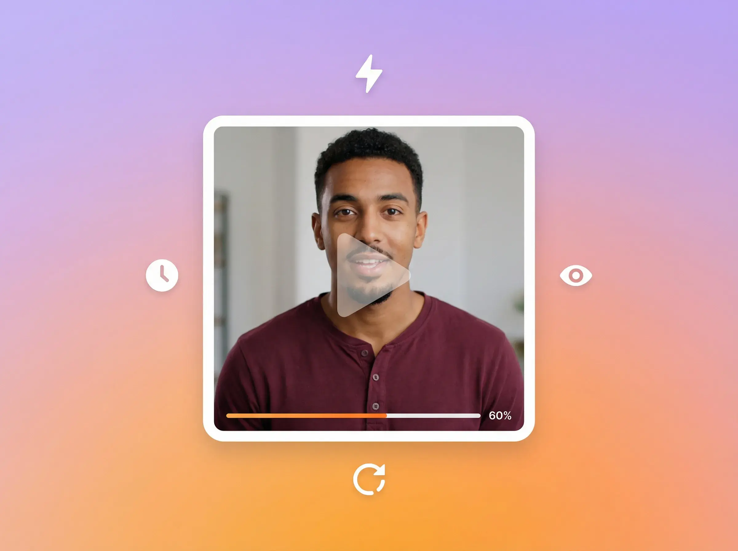 Ilustración: vista previa de un video de busto parlante con controles de reproducción, tiempos y revisión.