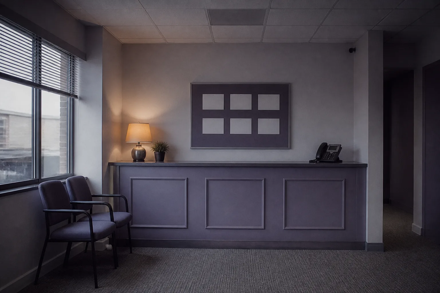 The empty front room of a small mortgage and real-estate brokerage — the home ground Structurely was built for.