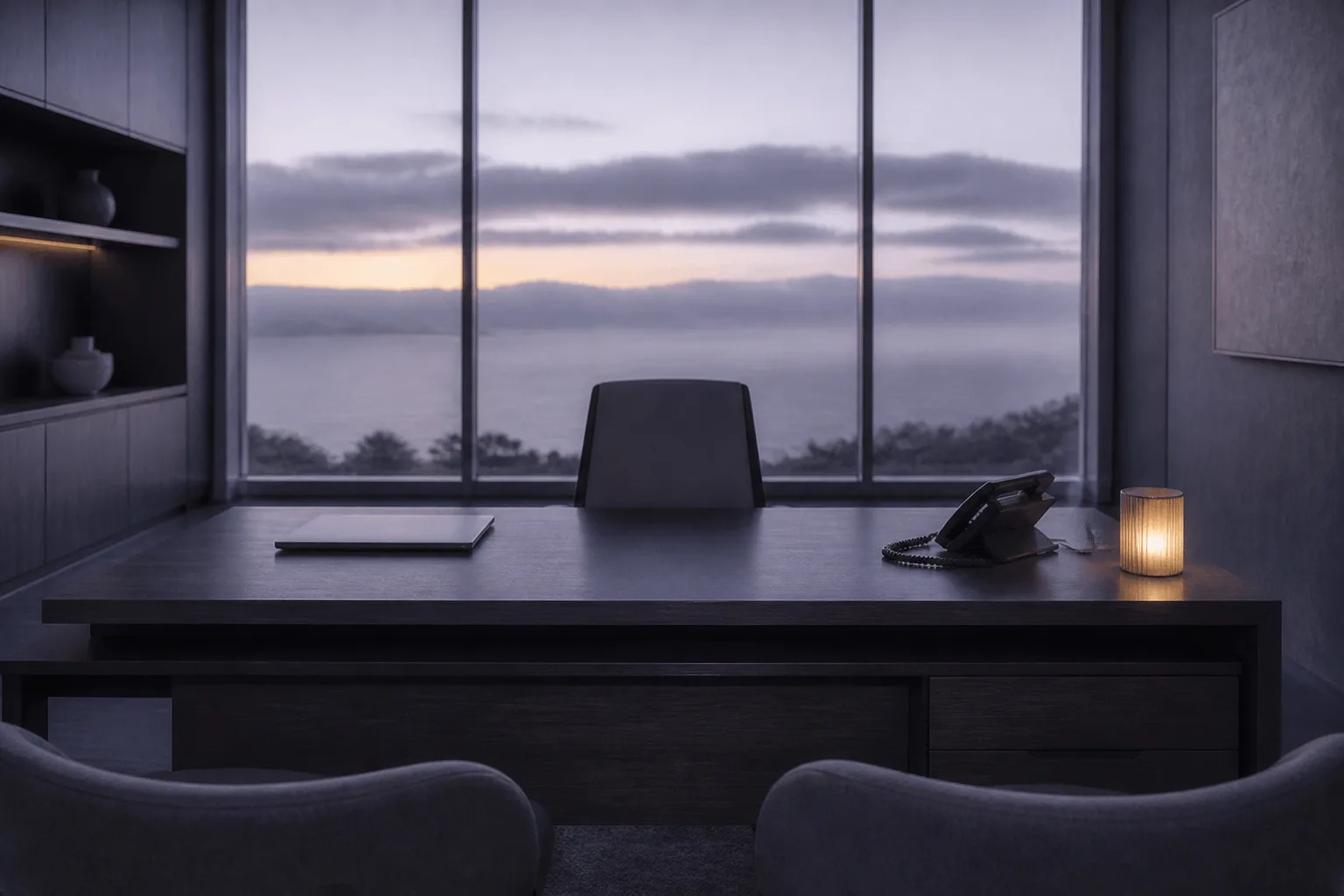 A quiet sales desk before the day starts, the handset resting in its cradle — cold outbound email and LinkedIn to companies that have never heard of you is not the job TOPPP takes.