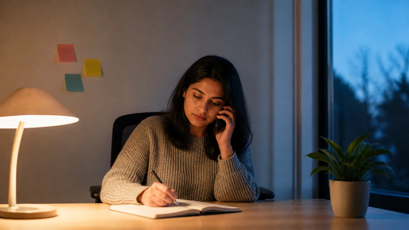A wall of sticky notes and tally marks with a few already fallen to the floor — follow-up takes three to five touches, and memory drops them.