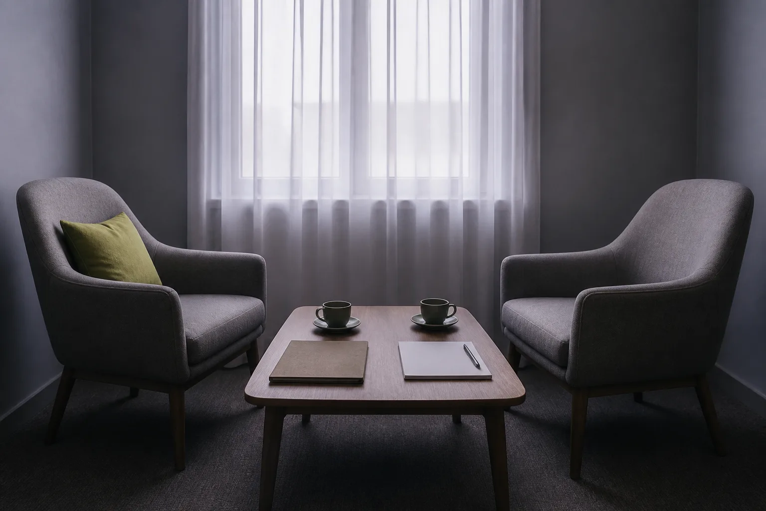 A one-to-one consultation corner kept for refunds, complaints and high-ticket course talks, waiting for a person