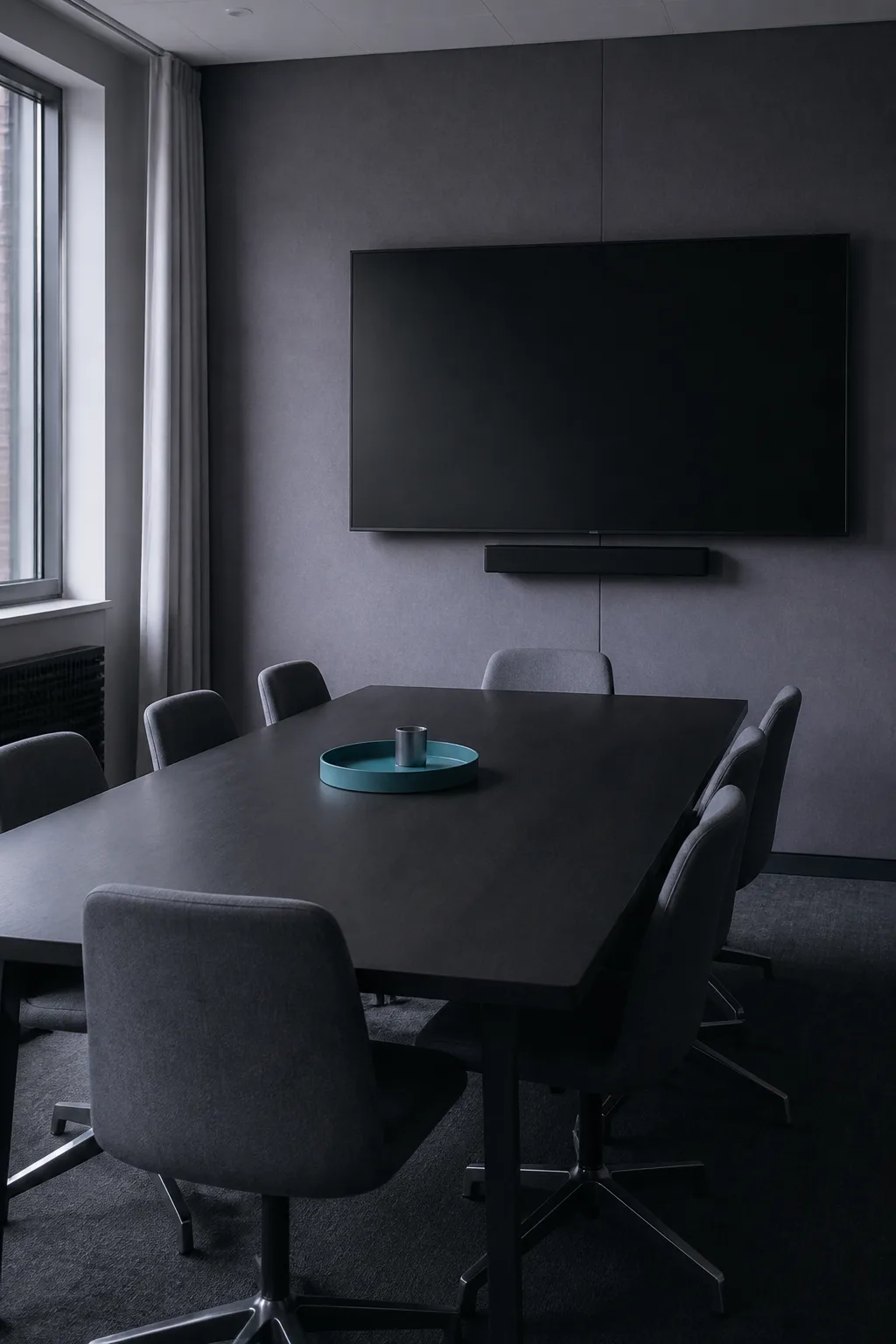 An empty meeting room set up for a demo, for the five questions to ask in every AI sales agent demo
