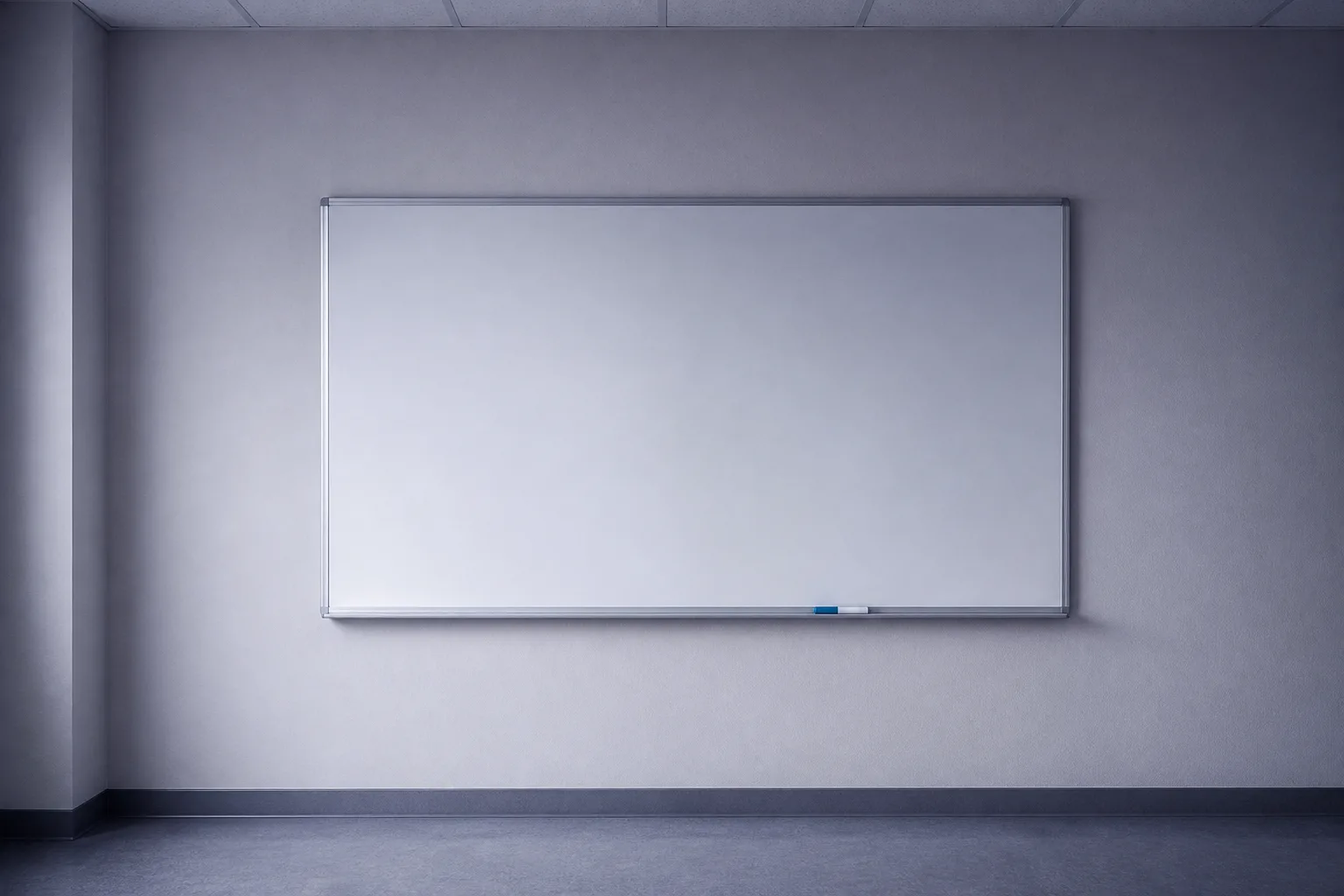 A whiteboard wiped blank with a single marker: with no proven playbook yet, there is nothing to cut into stages or write guard rules from.