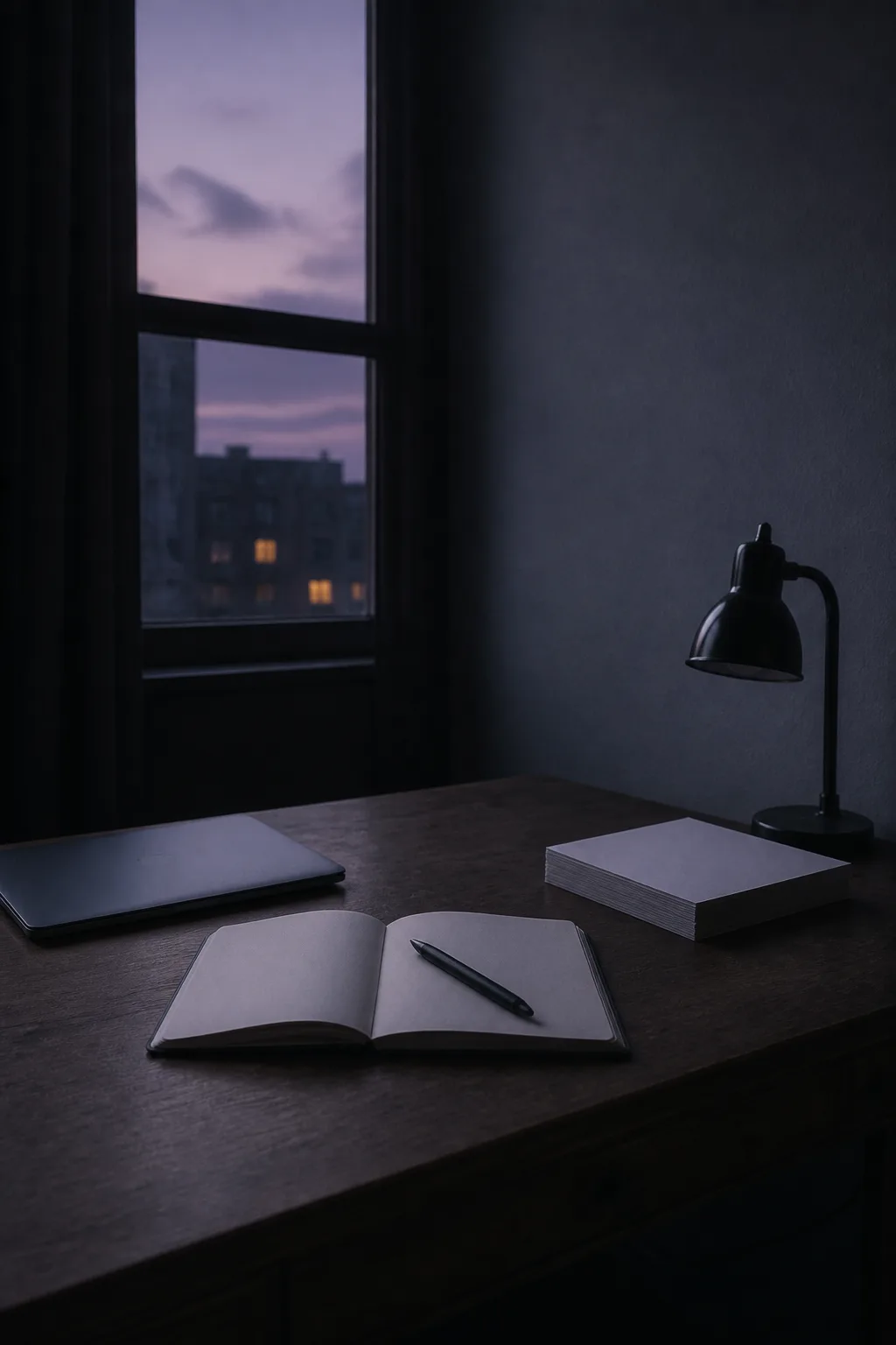 A quiet review desk with an open notebook and a lamp switched off: what one evaluation case leaves behind — the verdicts, the rules it hit and the full transcript.